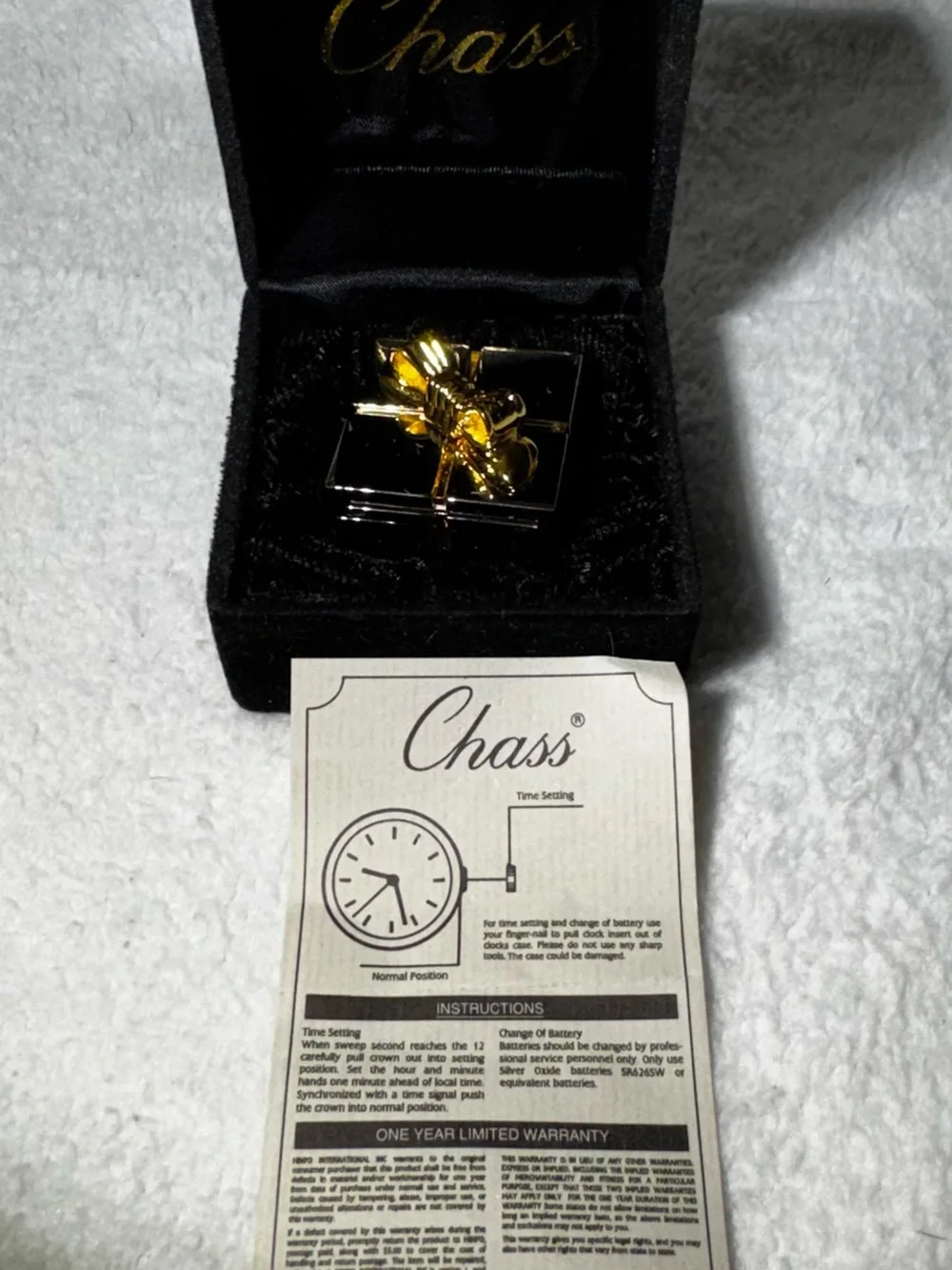 Vintage Chass Desk Clock Picture Frame Miniature Gift Box Bow Monogrammed Boxed